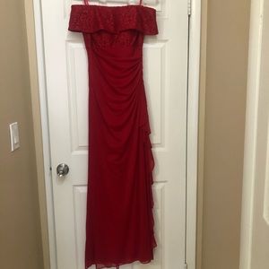 Floor length Betsy & Adam Red Evening Gown